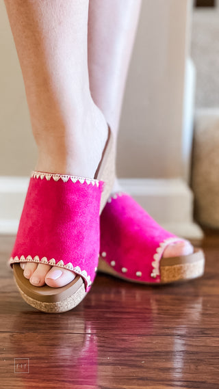 boutique by corkys footwear stitch n slide wedge sandal fuchsia