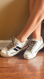 corkys footwear thats her casual sneaker white with black stripes and leopard laces