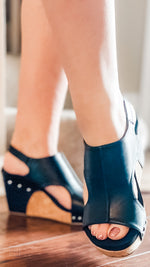 corkys footwear tiffanee wedge sandal in black smooth