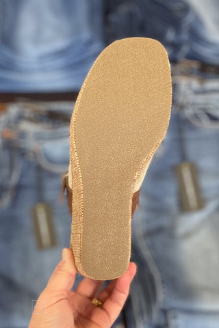 Corkys Footwear Treat Yourself Gold Combo Open Toe Wedge Shoe