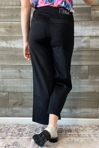 Dear Scarlett Magic Cropped Wide Leg Black Slacks Suit Separates Dress Pants Pull On Elastic Waist with Tummy Control