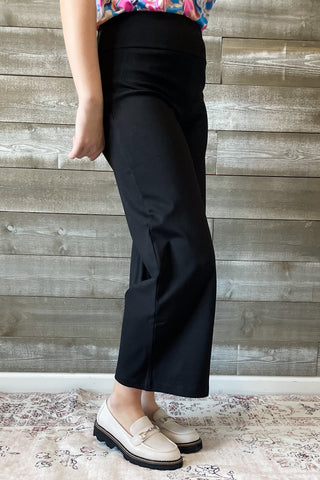 Dear Scarlett Magic Cropped Wide Leg Black Slacks Suit Separates Dress Pants Pull On Elastic Waist with Tummy Control