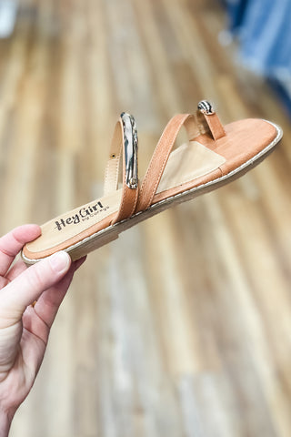 Corkys Footwear Dirty Looks Cognac Brown Sandal with Gold Toe Ring detail