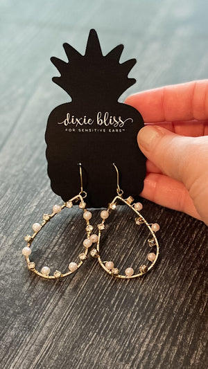 dixie bliss adorned in pearls teardrop dangle earrings sensitive ears