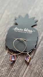 dixie bliss fanciful gold hoop earrings alpine violet faceted stone