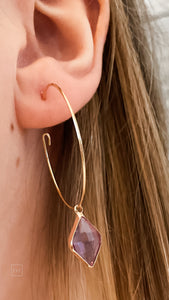 dixie bliss fanciful gold hoop earrings alpine violet faceted stone