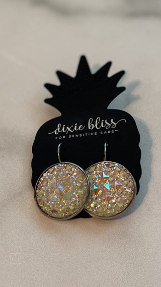 dixie bliss glam leverback earrings in white diamonds