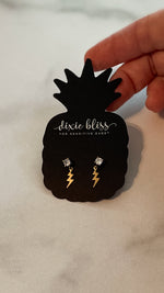 dixie bliss spark of zeus earrings cz post dangling lightening bolt