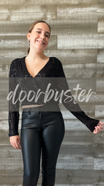 kori america black lined sequins cropped top blouse E5121