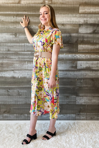 easel floral print mirabelle satin shirt dress in ED70288 pineapple