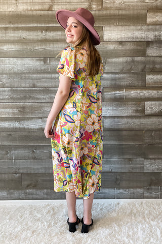 easel floral print mirabelle satin shirt dress in ED70288 pineapple