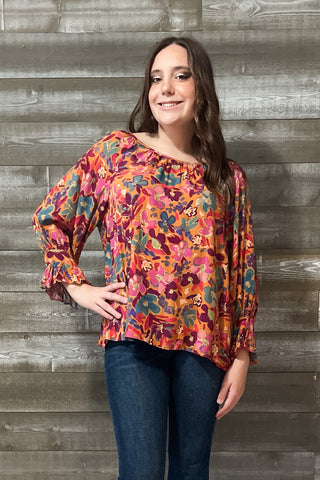 easel rayon floral printed blouses business casual attire ET70461A camel