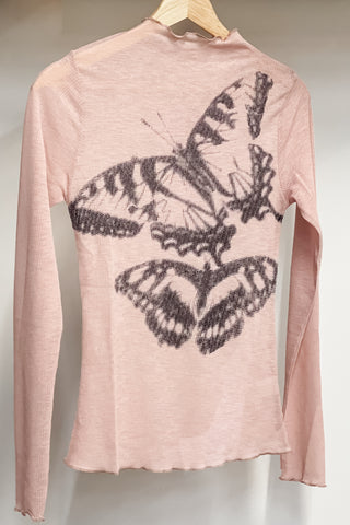 easel butterfly blush mesh ribbed long sleeve top et25314