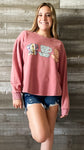 easel dusty rose sweatshirt with tea cup patchwork details ET24796