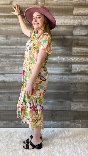 easel floral print mirabelle satin shirt dress in ED70288 pineapple
