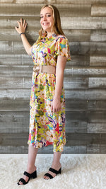 easel floral print mirabelle satin shirt dress in ED70288 pineapple