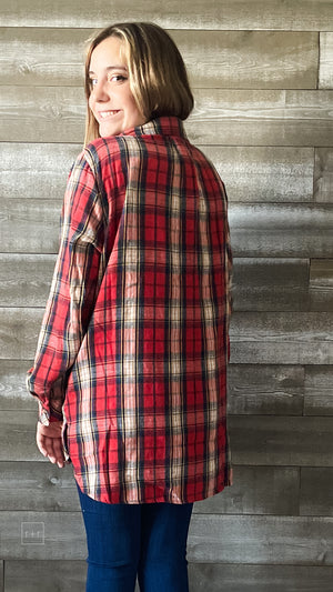 easel long sleeve red plaid flannel button down shirt ET70511