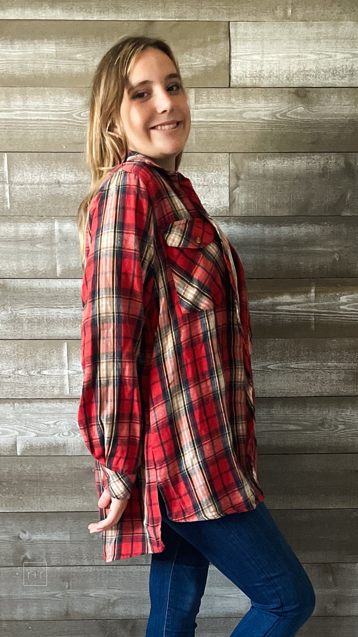 easel long sleeve red plaid flannel button down shirt ET70511