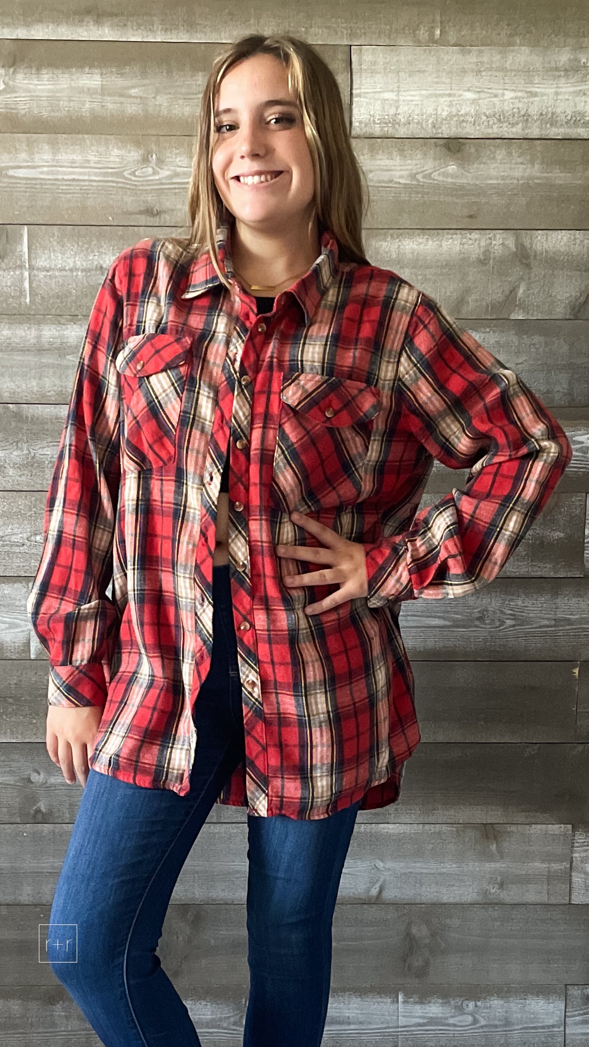 easel long sleeve red plaid flannel button down shirt ET70511 rivers roads boutique