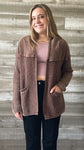 easel open cardigan in mineral wash coffee terry mixed knit ET20552