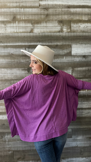 easel orchid long sleeve rib knit pancho layered oversized top ET24756