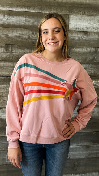 easel coral pink long sleeve sweatshirt rising star patch terry knit ET70855