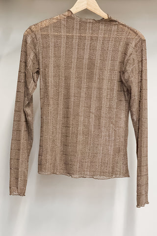 easel mocha mesh sheer fitted long sleeve top et23622