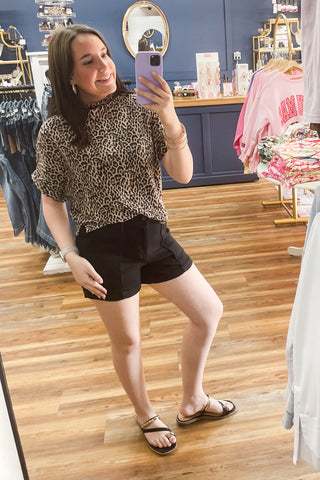 ee:some leopard print short dolman sleeve mock neck boxy top TK13241