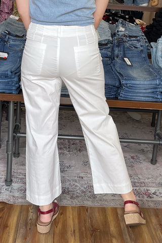 EE:Some scalloped patch pocket straight leg off white pants PY13269