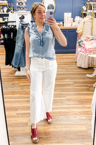 EE:Some scalloped patch pocket straight leg off white pants PY13269