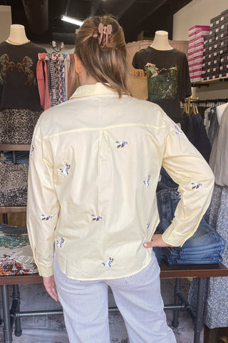 EE:SOME butter cream cotton button down shirt with embroidered flying duck mallards TH17285 back view