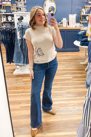 Judy Blue High Waist Tummy Control Top Bootcut Jeans JB881062 DK 3 Lengths Short Inseam Regular Inseam Long Tall Inseam mirror selfie