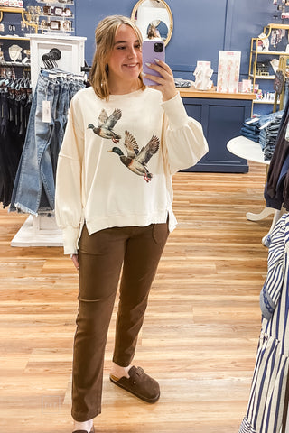 EE:SOME bone stone washed pullover sweatshirt double mallard graphic TH15879 mirror selfie