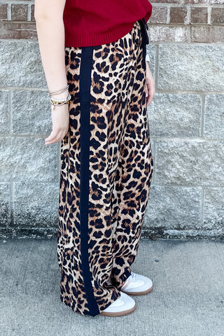 Eesome drawstring track pants leopard print black side stripe ph12839