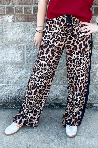 Eesome drawstring track pants leopard print black side stripe ph12839