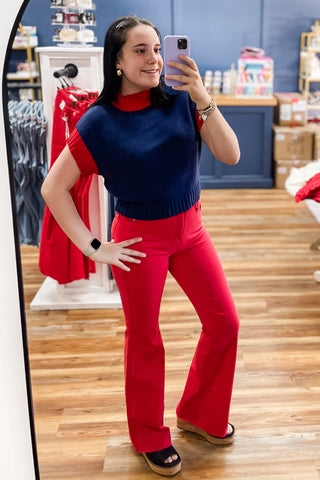 EESOME navy cropped sweater with red trim perfect for Ole Miss gameday