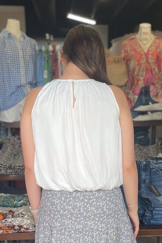 ee:some sleeveless softly gathered bubble hem blouse TK14640 off white back view