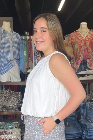ee:some sleeveless softly gathered bubble hem blouse TK14640 off white side view