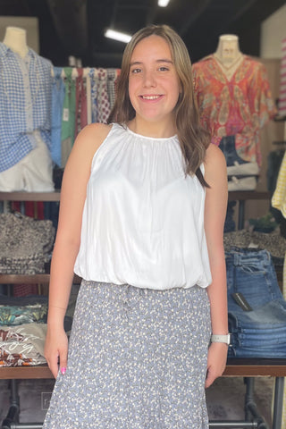 ee:some sleeveless softly gathered bubble hem blouse TK14640 off white front view