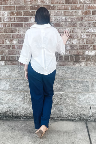 eesome off white button down collared blouse with wide sleeves TK13230