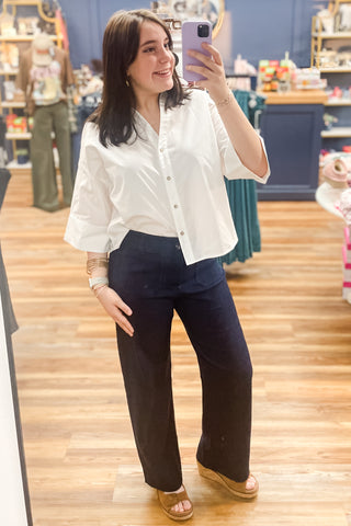 eesome off white button down collared blouse with wide sleeves TK13230