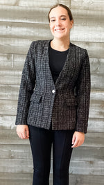 entro womens tweed blazers business casual sport coat J18991 black