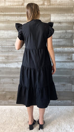 entro tiered midi dress with wide ruffle sleeves and v-neckline D18817 black