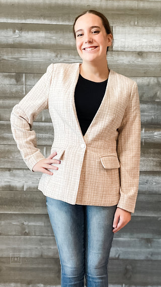 entro womens tweed blazers business casual sport coat J18991 champagne