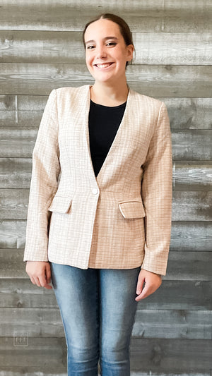 entro womens tweed blazers business casual sport coat J18991 champagne