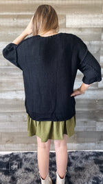 easel dolman sleeve chunky knit boxy oversized sweater ET7814 black