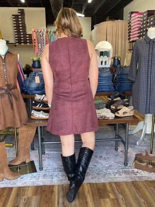 Entro merlot maroon sleeveless faux suede mini dress horse bit charms d33219 back view