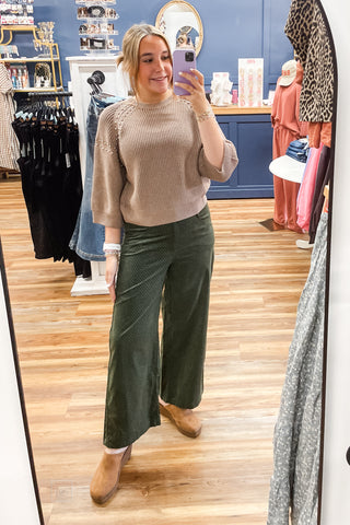 Entro mocha knit short sleeve sweater silver shoulder embellishments T33464 mirror selfie