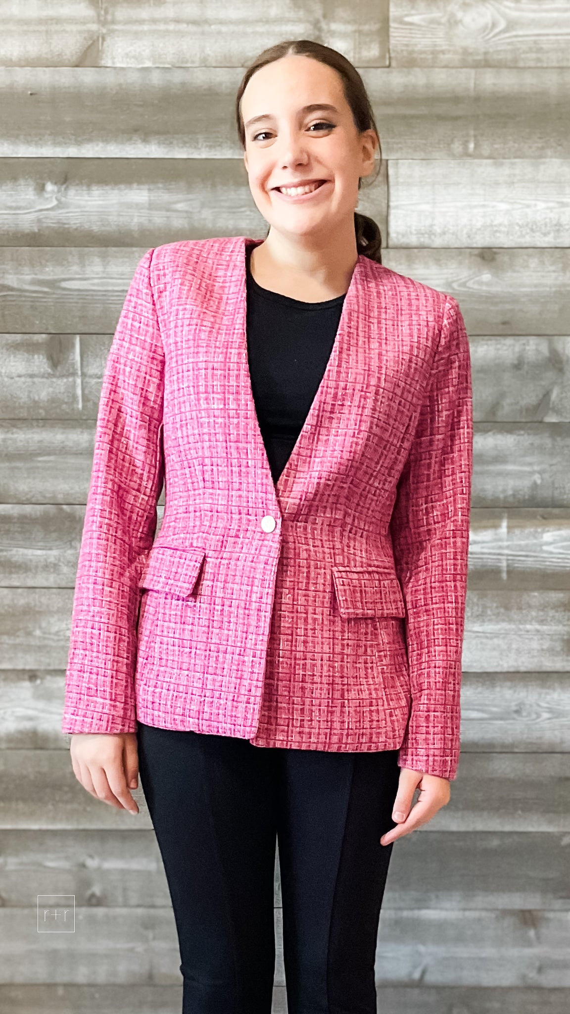 entro womens tweed blazers business casual sport coat J18991 orchid