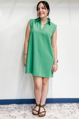Entro Textured Sleeveless ALine Mini Tennis Dress Green D23455